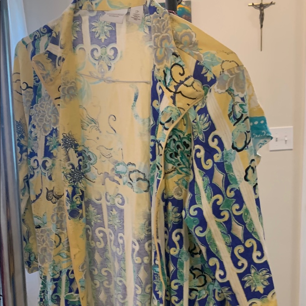 Chico's Floral Kimono with Blue and Yellow Accents